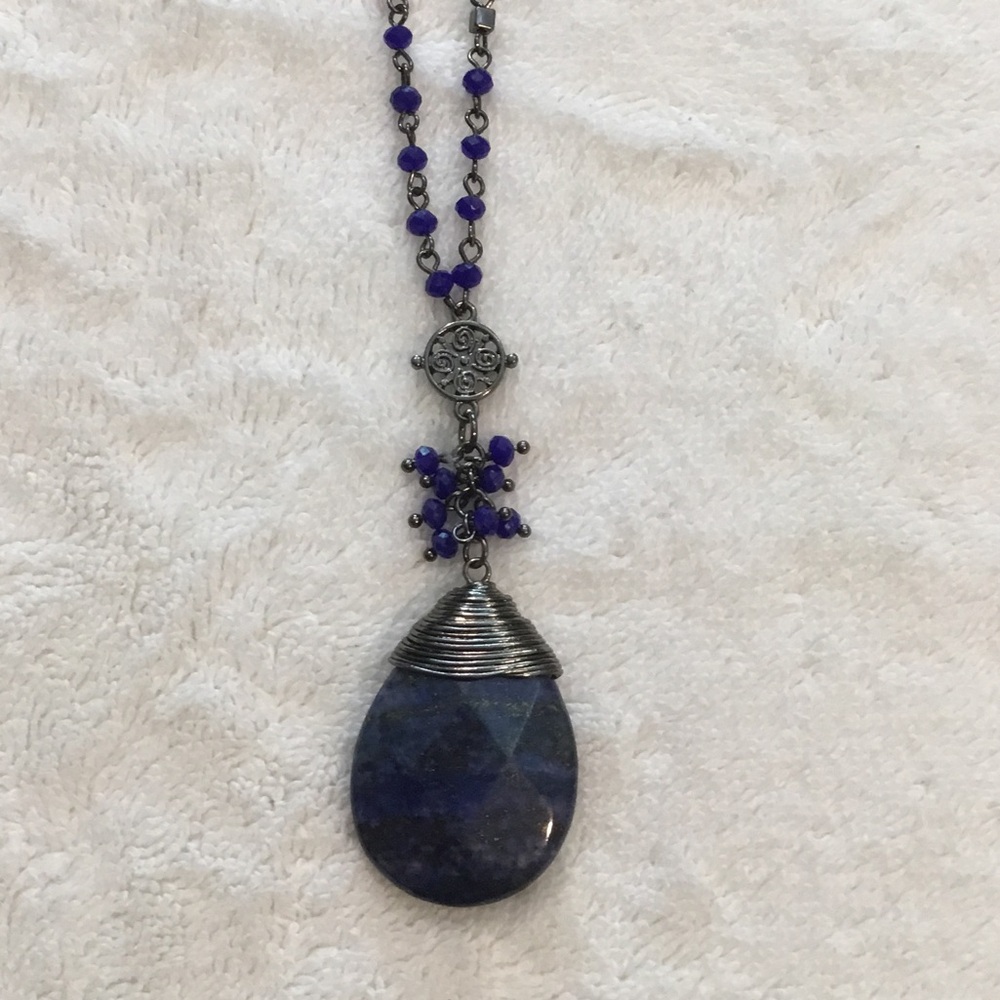 Elegant Blue and Silver Pendant long Necklace